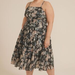 Maurices Dark Romantic Floral Cotton Plus Size Midi Date Night Dress Size 3x